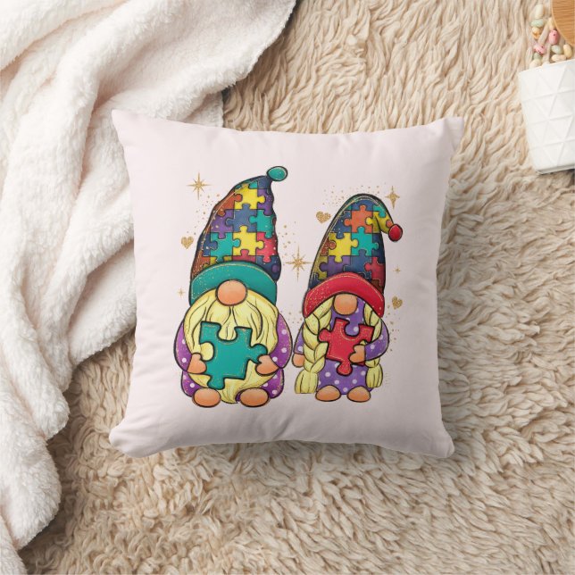 Autism Couple Gnome Throw Pillow (Blanket)