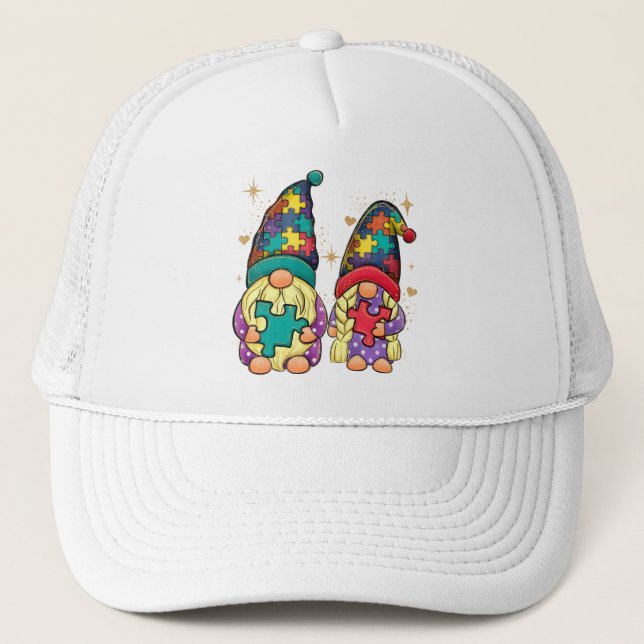 Autism Couple Gnome Trucker Hat (Front)