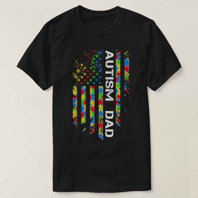 Autism Dad Awareness American Flag USA T-Shirt (Design Front)