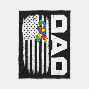 Autism Dad Awareness USA Flag Fathers Day Fleece Blanket