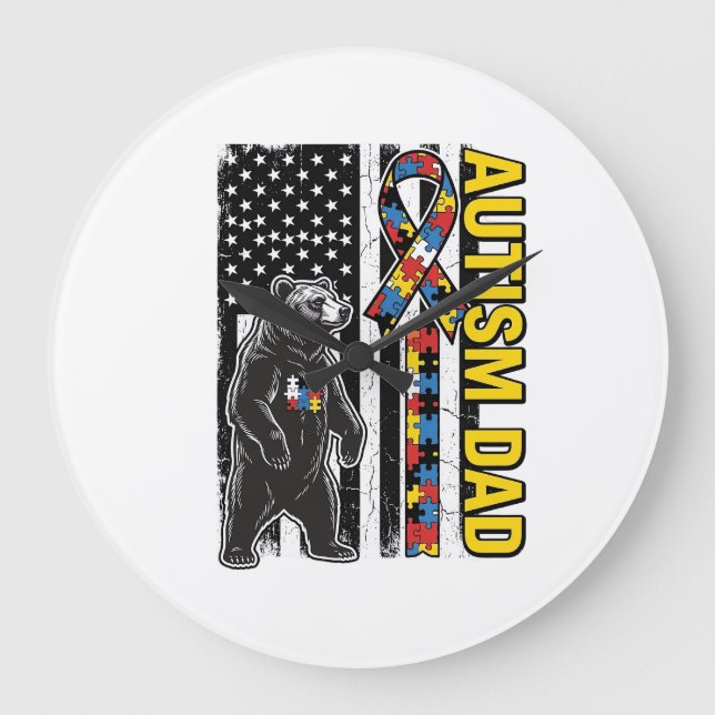 Autism Dad Bear Flag Awareness Shirt Design_1 Large Clock (Front)