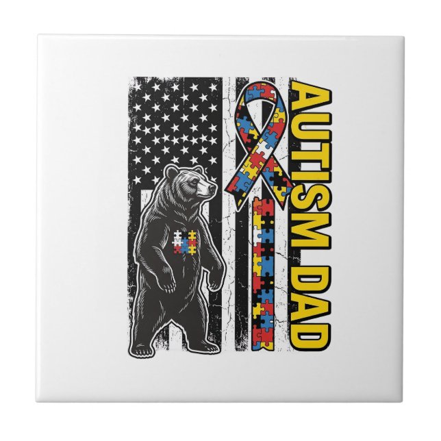 Autism Dad Bear Flag Awareness Shirt Design_1 Tile (Front)