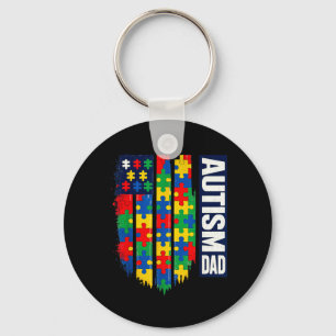 Autism Dad Patriotic Puzzle USA Keychain