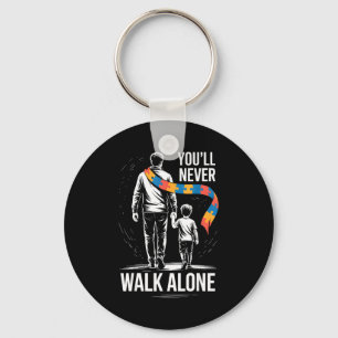 Autism dad support alone puzzle you'll never walk keychain