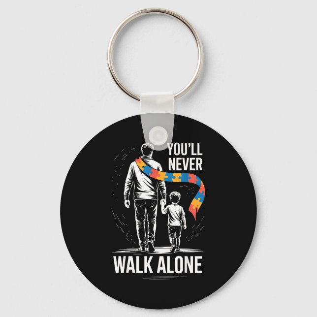 Autism dad support alone puzzle you'll never walk  keychain (Front)