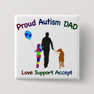 Autism Dad with Dog 2 Inch Square Button