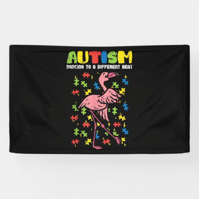 Autism Dancing Different Beat Flamingo Cute Banner (Horizontal)