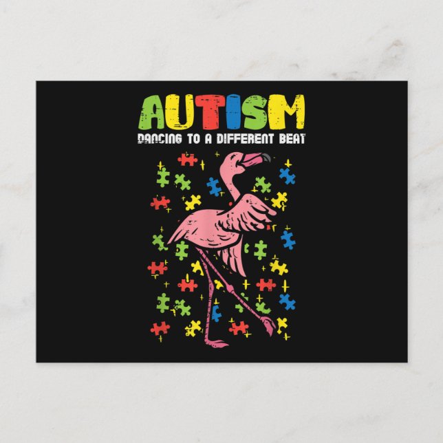 Autism Dancing Different Beat Flamingo Cute Invitation Postcard (Front)