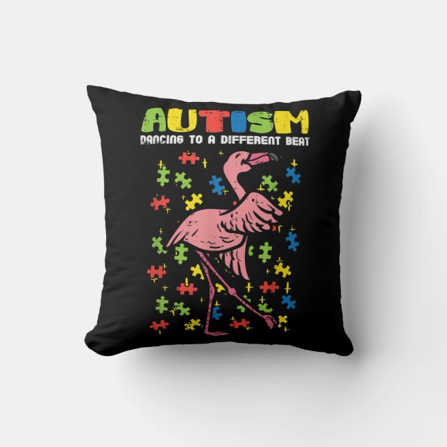 Autism Dancing Different Beat Flamingo Cute Throw Pillow (Front)