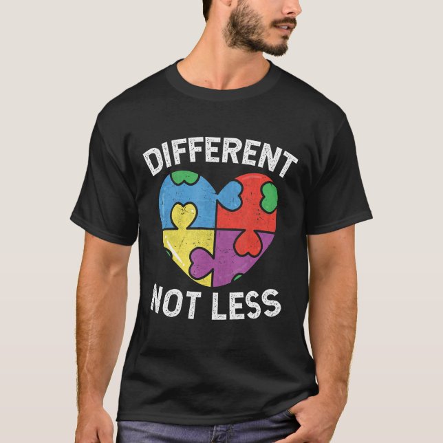 Autism-Different Not Less  Autism Awareness Puzzle T-Shirt (Front)