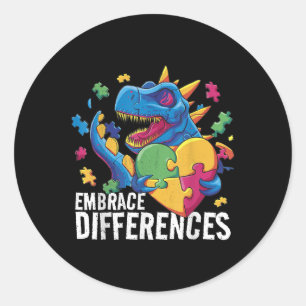 Autism Dinosaur. Embrace Differences. Autism Aware Classic Round Sticker