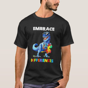 Autism Dinosaur Embrace Differences Shamrock Puzzl T-Shirt