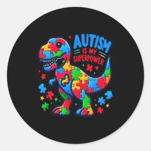 Autism - Dinosaur - Puzzle - Bow - Autism Is My Su Classic Round Sticker
