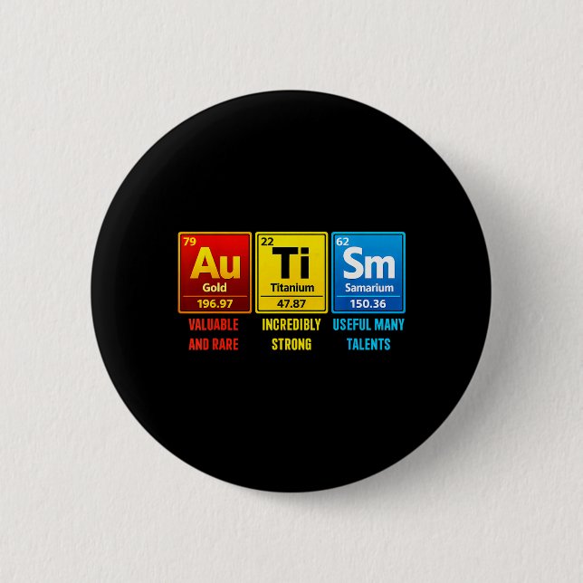 Autism Elements Periodic Table Awareness ASD Men 2 Inch Round Button (Front)