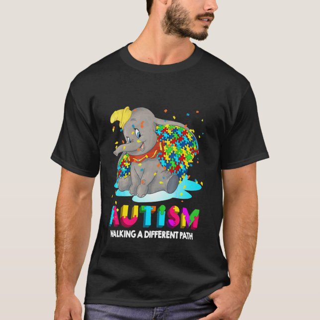 Autism Elephant Dumbo Autism Walking A Different P T-Shirt (Front)