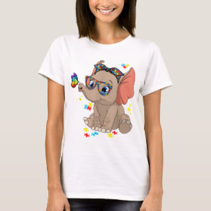 Autism Elephant Glasses Awareness Mom Kids Autism  T-Shirt