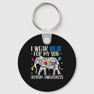 Autism Elephant I Wear Blues For My Son Autism Awa Keychain