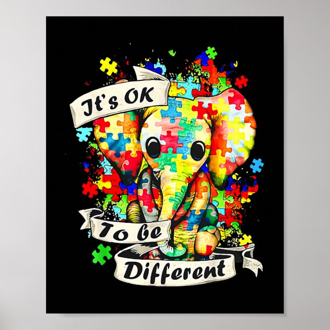 Autism Elephant Puzzle Its Ok To Be Different Mom  Poster (Front)