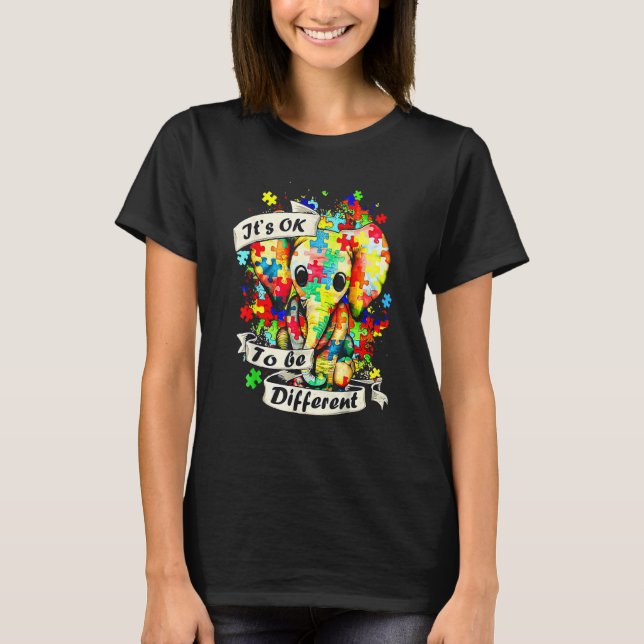 Autism Elephant Puzzle It's Ok To Be Different Mom T-Shirt (Front)