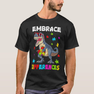 Autism Embrace Differences Dinosaur Rex Kids Cute  T-Shirt