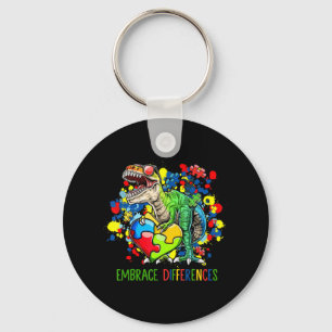Autism Embrace Differences Dinosaur T-Rex Kids Cut Keychain