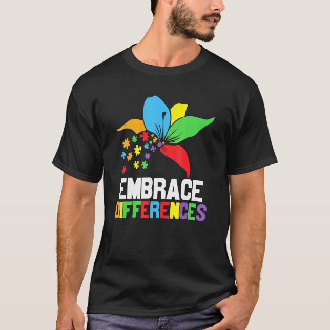 Autism Embrace Differences Neurodiversity Rainbow  T-Shirt (Front)