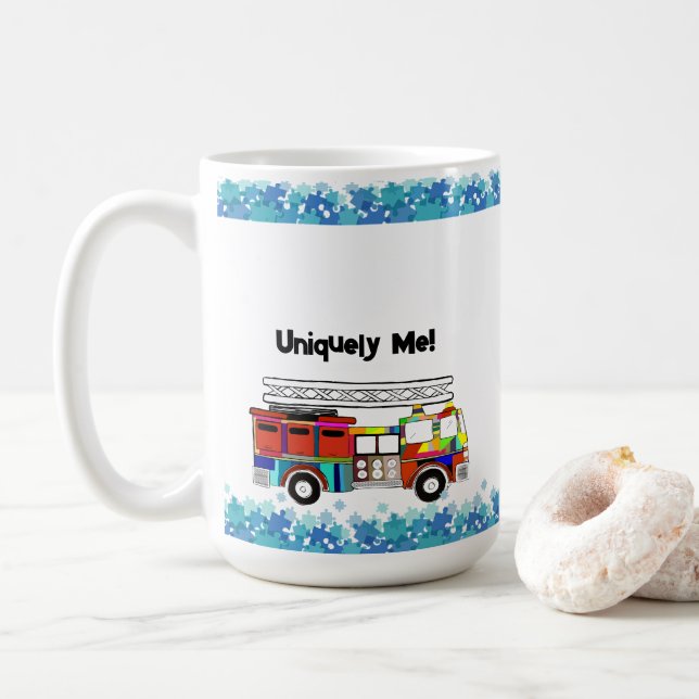 Autism Firetruck puzzle pieces Coffee Mug (With Donut)
