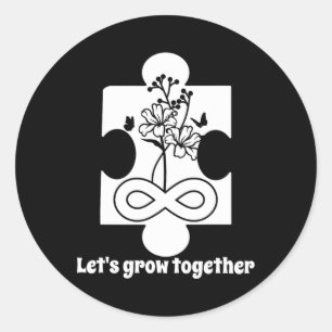 Autism Floral Puzzle Piece Special Education Teach Classic Round Sticker