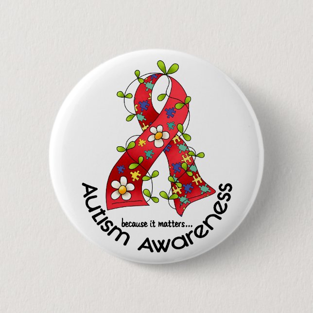 AUTISM Flower Ribbon 1 2 Inch Round Button (Front)