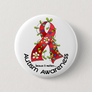 AUTISM Flower Ribbon 1 2 Inch Round Button