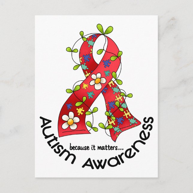 AUTISM Flower Ribbon 1 Postcard (Front)