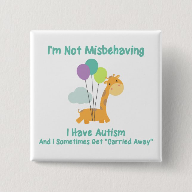 Autism Giraffe 2 Inch Square Button (Front)