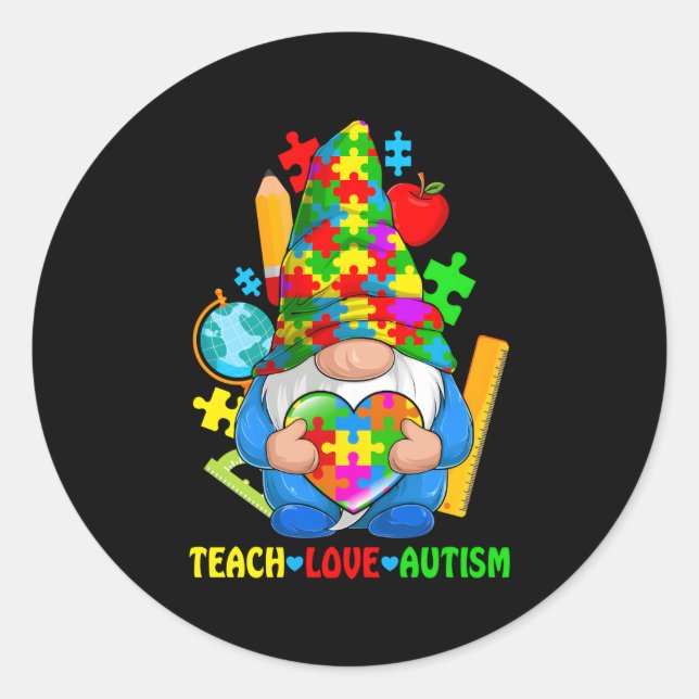 Autism Gnomes Autism Awareness Month Autism Teache Classic Round Sticker (Front)
