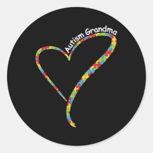 Autism Grandma Autism Awareness Puzzle Piece Heart Classic Round Sticker