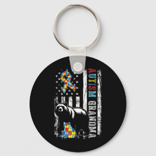 Autism Grandma Bear With Puzzles & Usa Flag Di Keychain