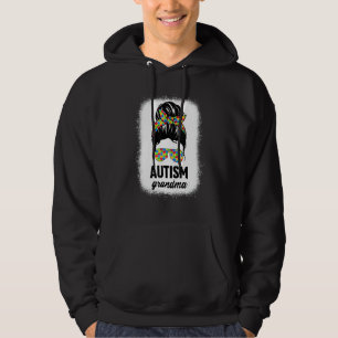 Autism Grandma Nana Messy Bun Autism Awareness ASD Hoodie