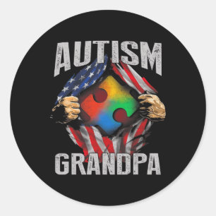 Autism Grandpa American Flag Autism Awareness  Classic Round Sticker