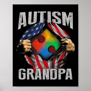 Autism Grandpa American Flag Autism Awareness  Poster
