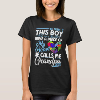Autism Grandpa Boy Puzzle Pieces Autism Awereness T-Shirt