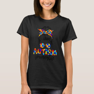 Autism Granny Messy Bun Sunglasses Bandana Autism  T-Shirt