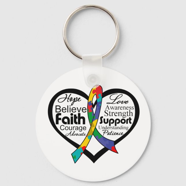 Autism Heart Ribbon Collage Keychain (Front)