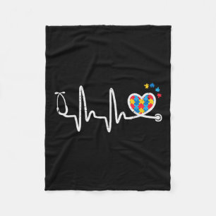 Autism Heartbeat Stethoscope Nurse Awareness Scrub Fleece Blanket