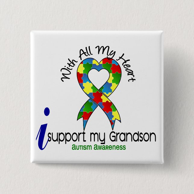 Autism I Support My Grandson 2 Inch Square Button (Front)