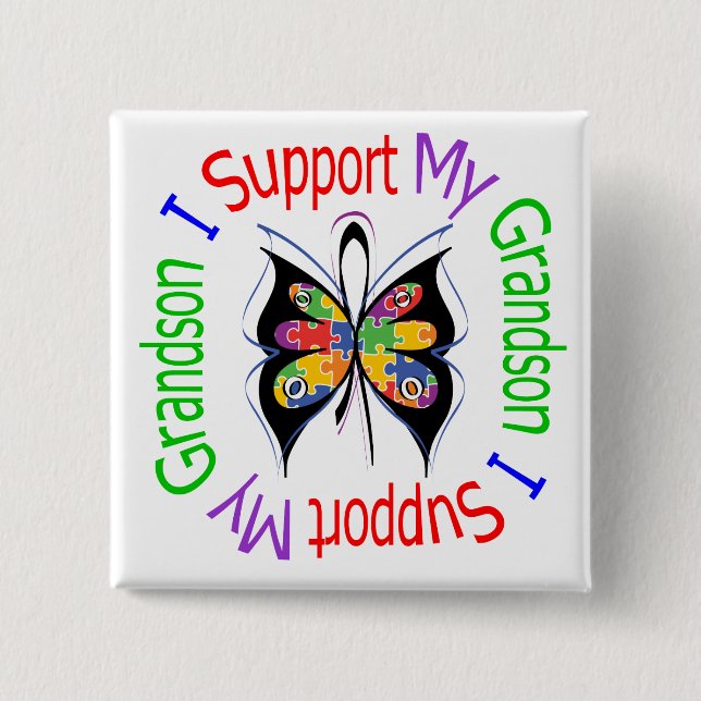 Autism I Support My Grandson 2 Inch Square Button (Front)