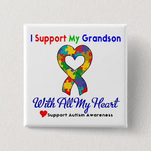 Autism: I Support My Grandson With All My Heart 2 Inch Square Button