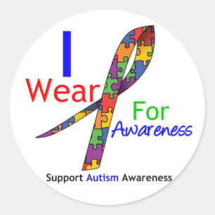 Autism I Wear Puzzle Ribbon For Awareness Classic Round Sticker