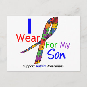 Autism I Wear Puzzle Ribbon For My Son Postcard