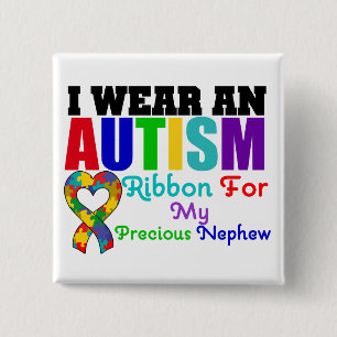 Autism I Wear Ribbon For My Precious Nephew 2 Inch Square Button