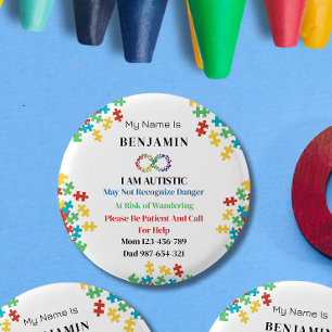Autism ID Child or Adult Medical Alert 1 Inch Round Button