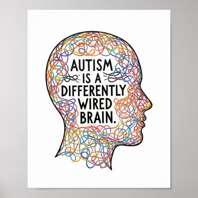 Autism Is a Differently Wired Brain Line Art Quote Poster (Front)